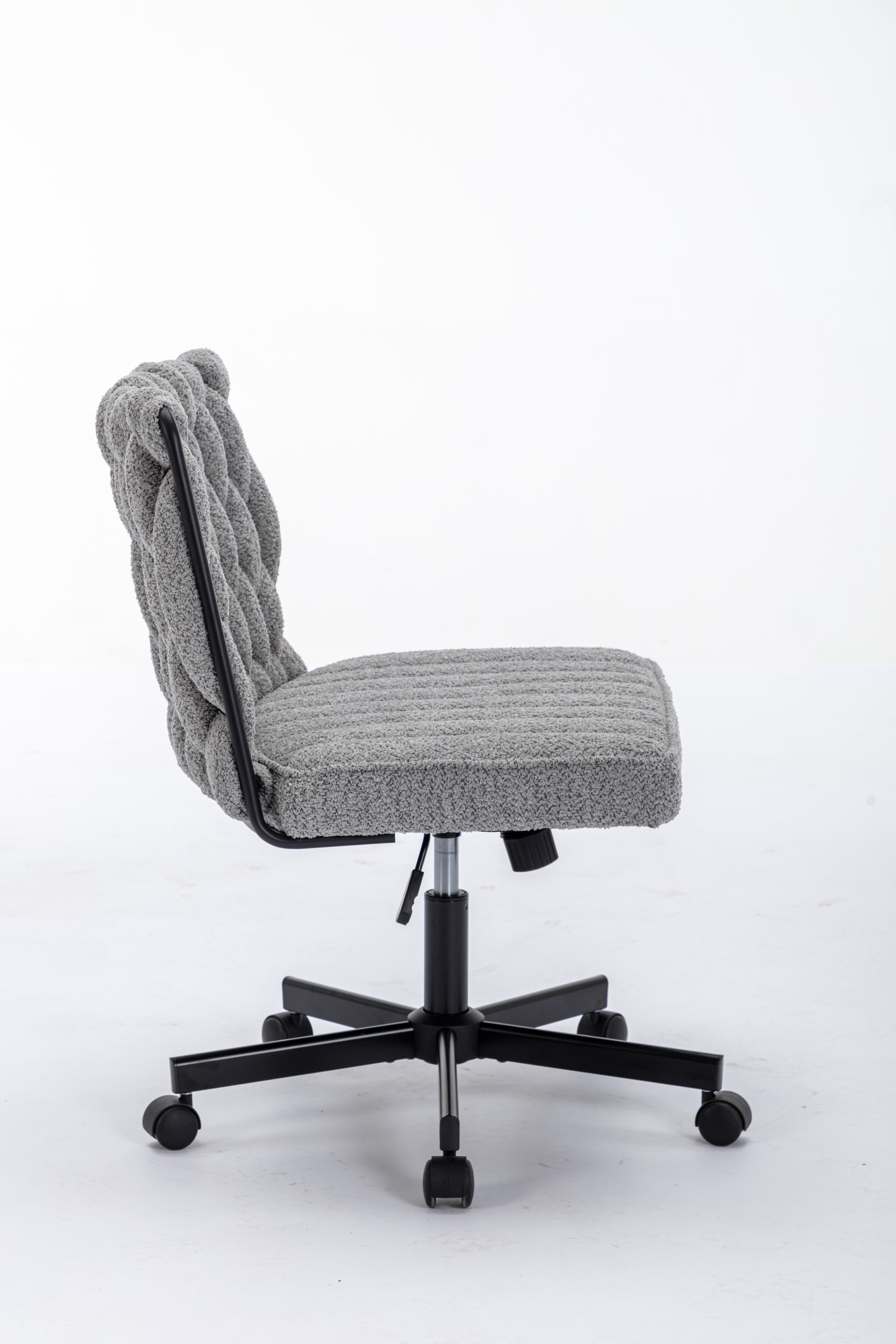 Criss Cross Legged Office Desk Chair With Wheels, Modern Armless Desk Chair With Wide Seat, Home Office Chairs For Work, Meditation, Vanity,Grey_voghion.com